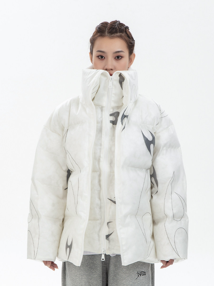 htcu生化异形logo夜光棉服棉衣女冬季假两件透明面包服加厚外套男