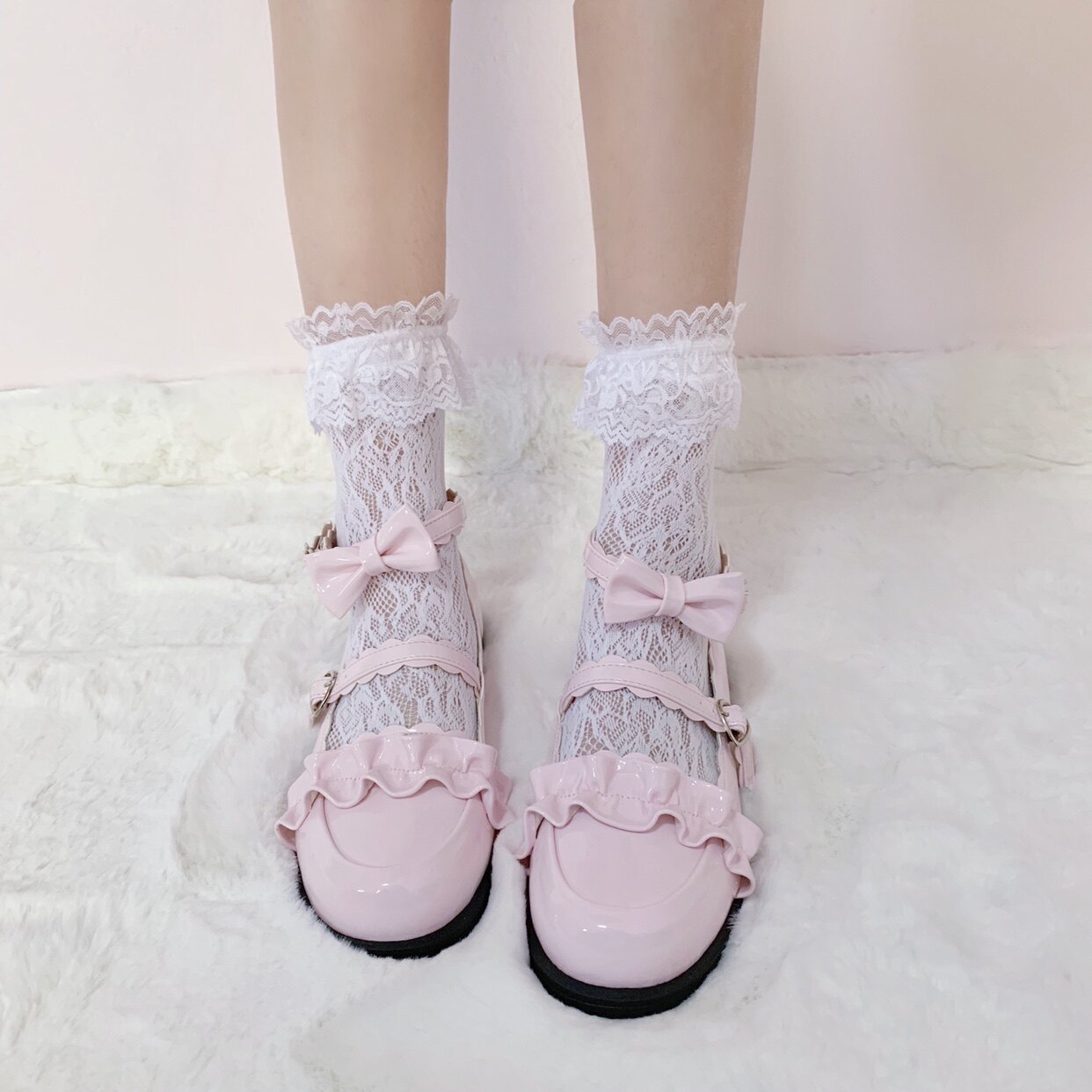 蕾丝蕾丝花花边公主甜美透气网袜堆堆袜lolita短袜中筒袜