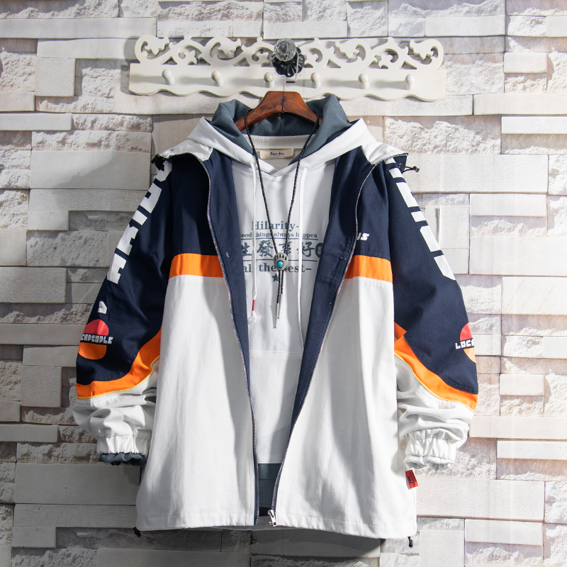 白糖玫瑰2022早春学院风拼色运动连帽外套男春秋季学生青少年夹克