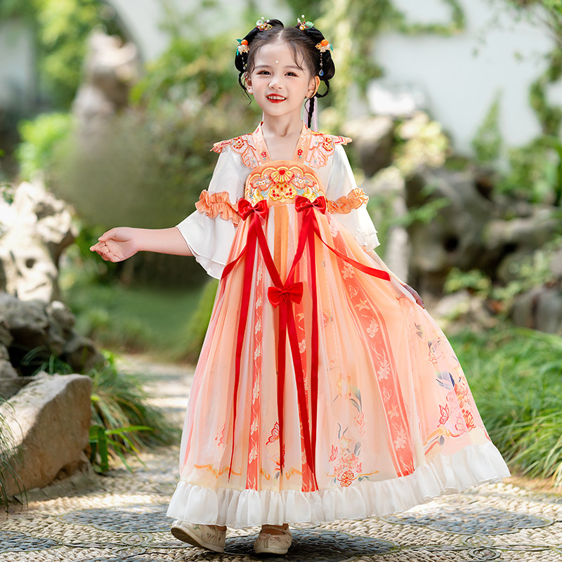 汉服夏女孩唐装古风女孩旗袍女童超仙演出服古装唐装