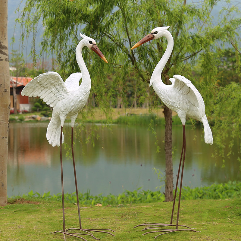 仿真鸟类雕塑白鹭摆件庭院水池户外花园林景观装饰树脂动物工艺品