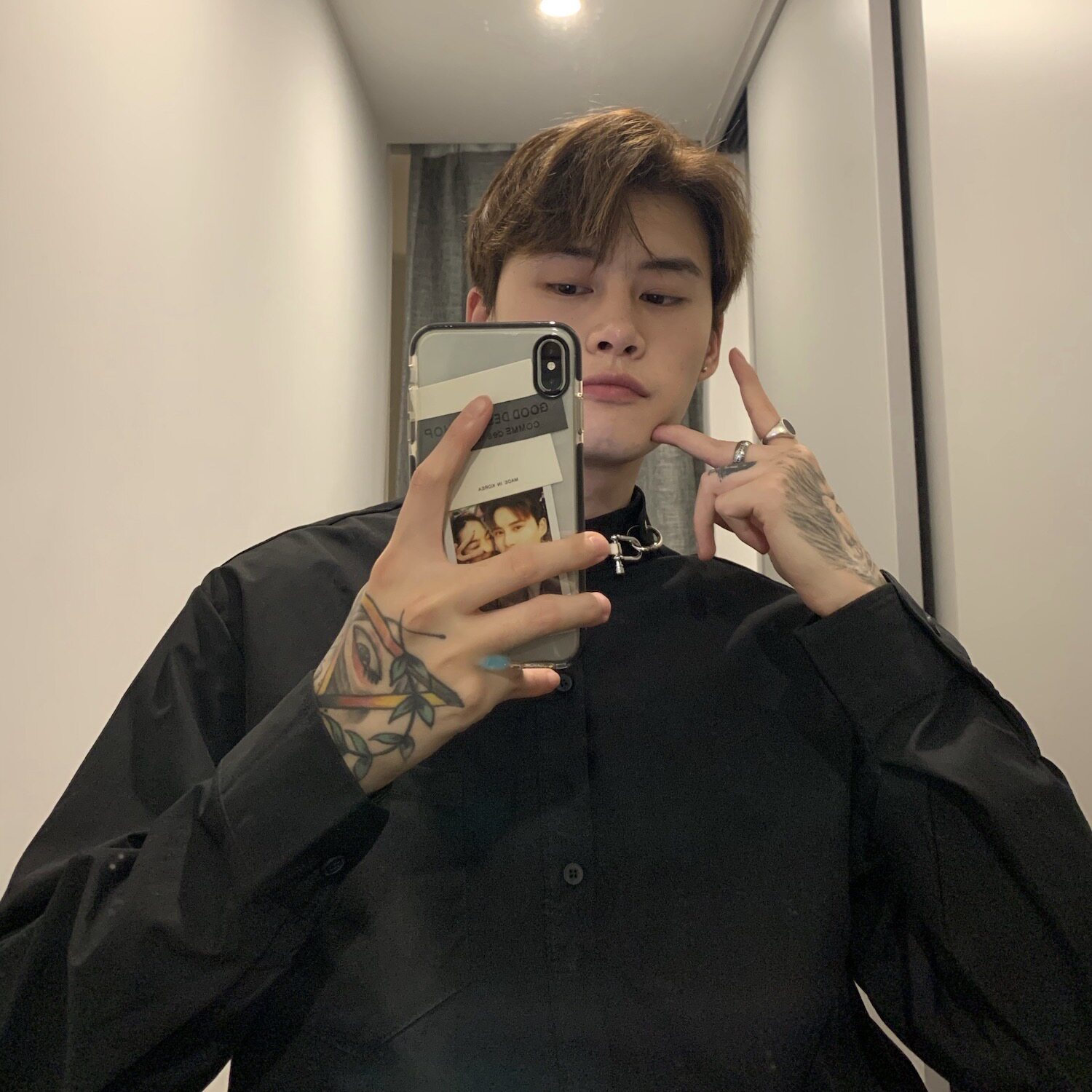 崔布局/三色链条圆领痞帅衬衫男韩版潮流帅气衬衣休闲