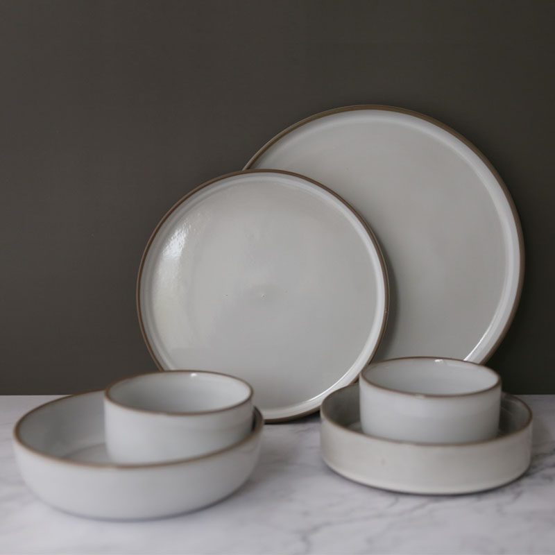 外贸原单出口经典简约北欧风格极简灰白平底碗