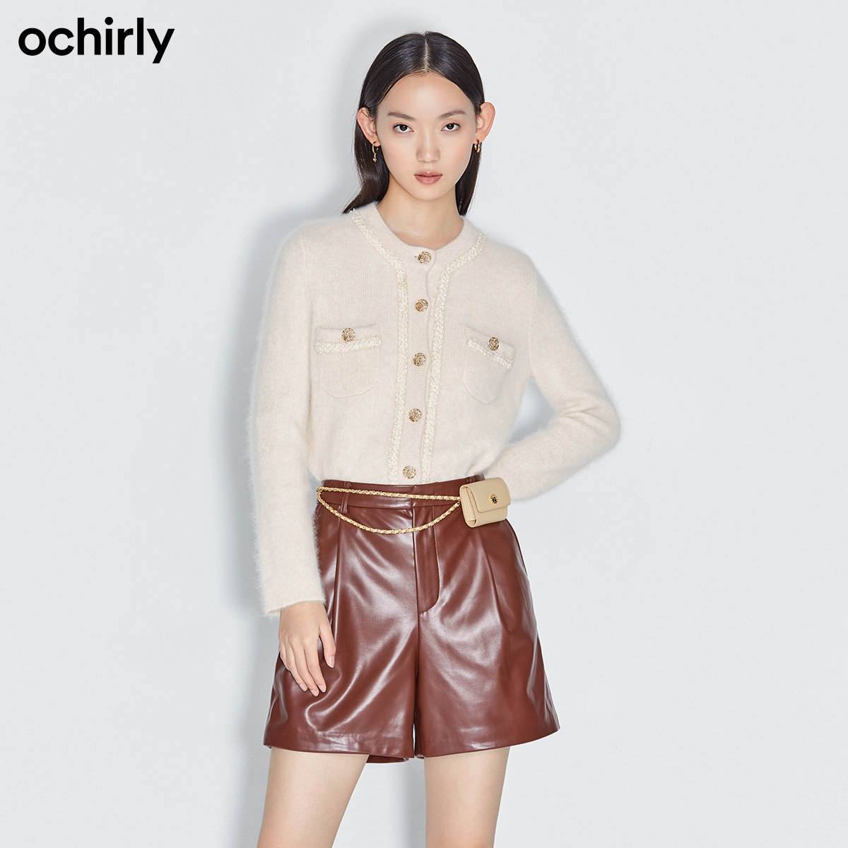 黑标系列欧时力2021新款春装小香风兔毛耗牛外套毛针织衫