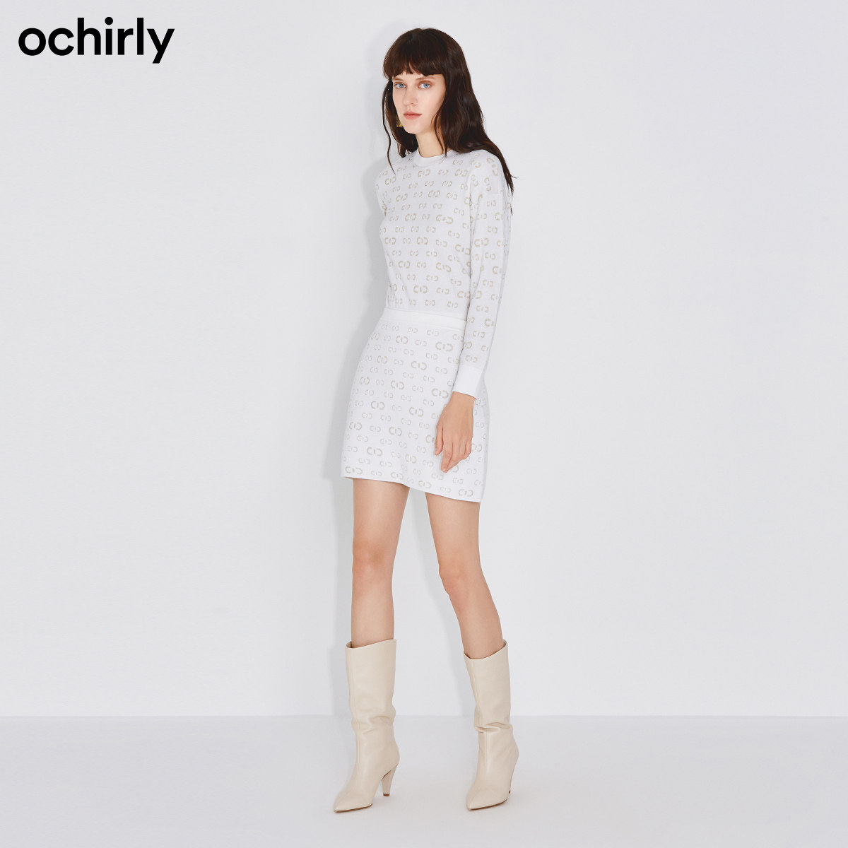 ochirly欧时力2021新款春装logo针织毛衣半身套装毛针织衫