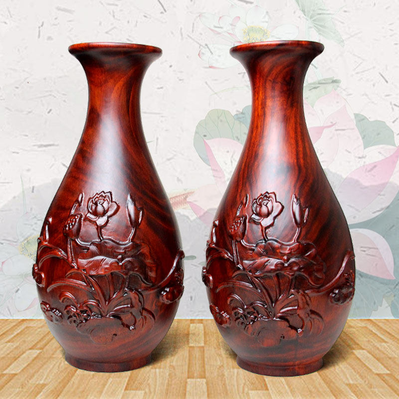 花瓶红木木雕摆件实木一体小荷旗袍家居装饰工艺品木雕