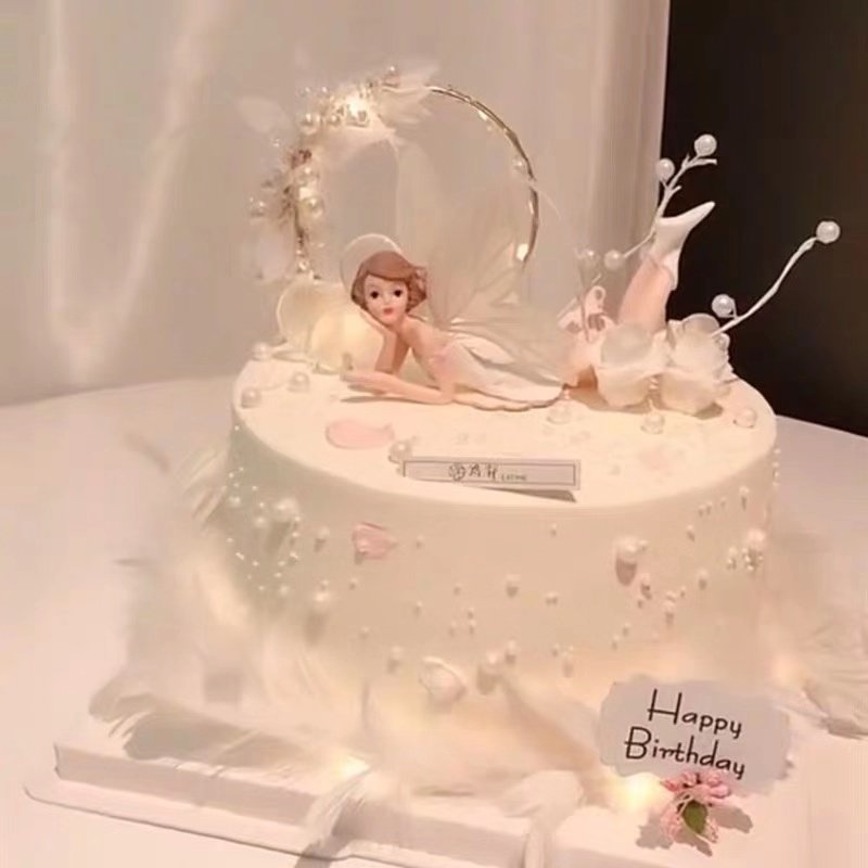 网红花仙子生日蛋糕羽毛蛋糕抖音创意定制女生长沙同城配送