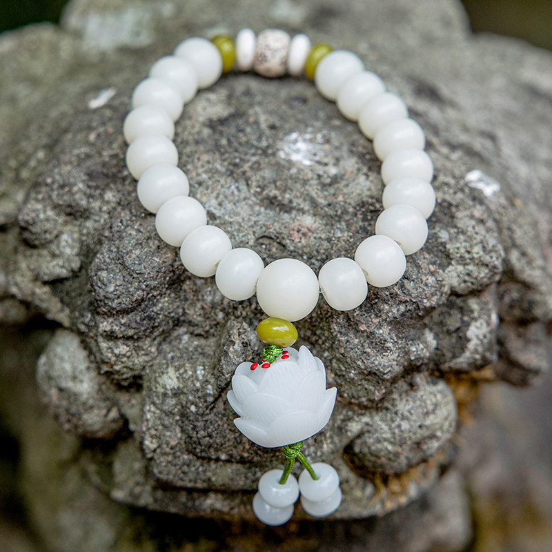 菩提莲花白玉手串三层白莲花挂坠籽手串手链念珠菩提