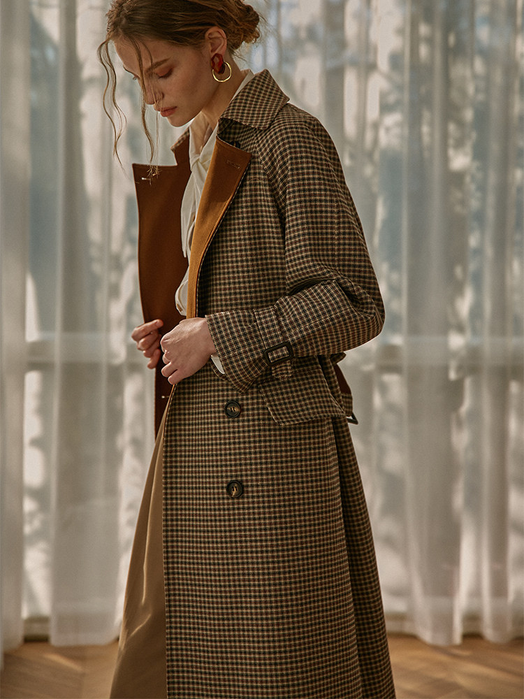cpaia茜派加厚格子风衣女中中长小个子秋冬英伦风cosplay女装