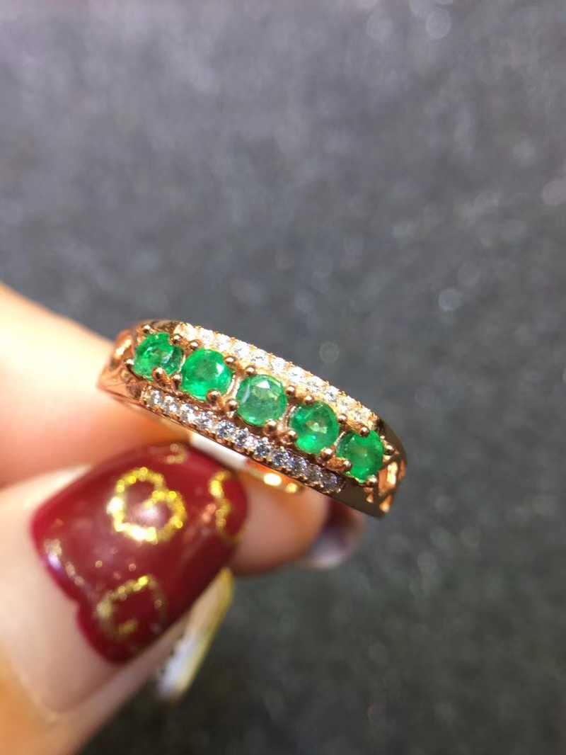 天然祖母绿排戒纯银镶嵌简约款多颗宝石指环情人节戒指