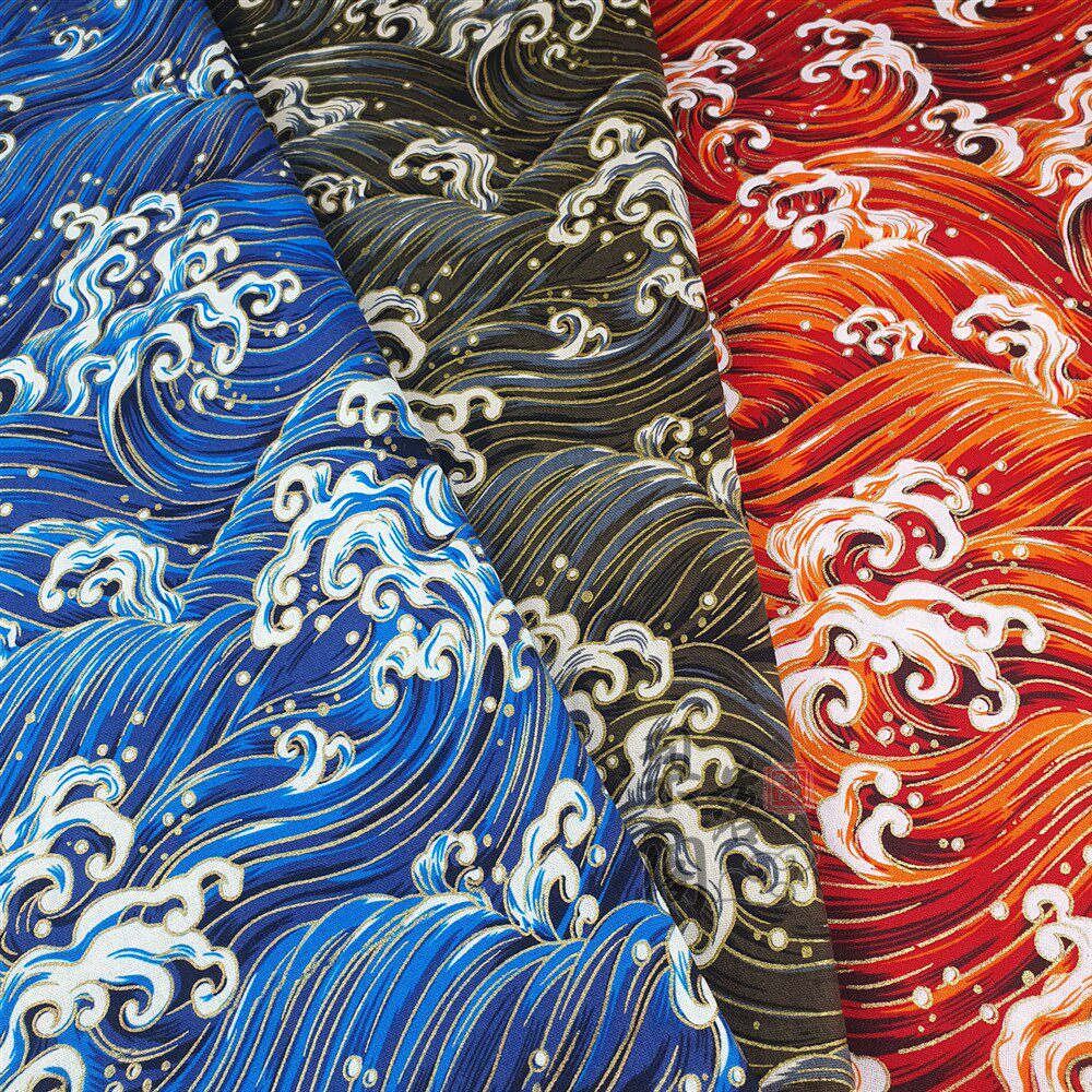 和风烫金纯棉布料日本中国国风印花布棉布布衣海绵垫