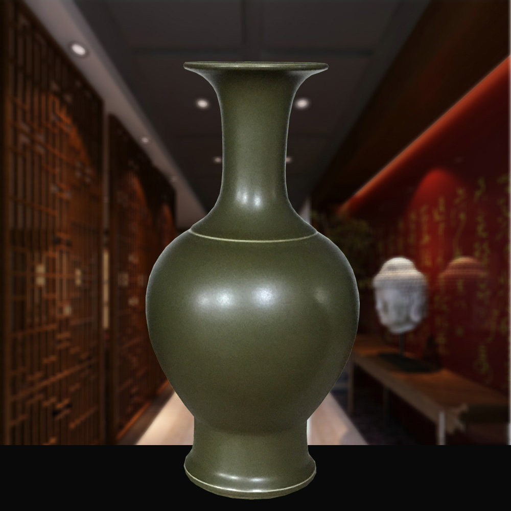 景德镇陶瓷器茶叶末釉仿古花瓶手工单色书房摆件花瓶