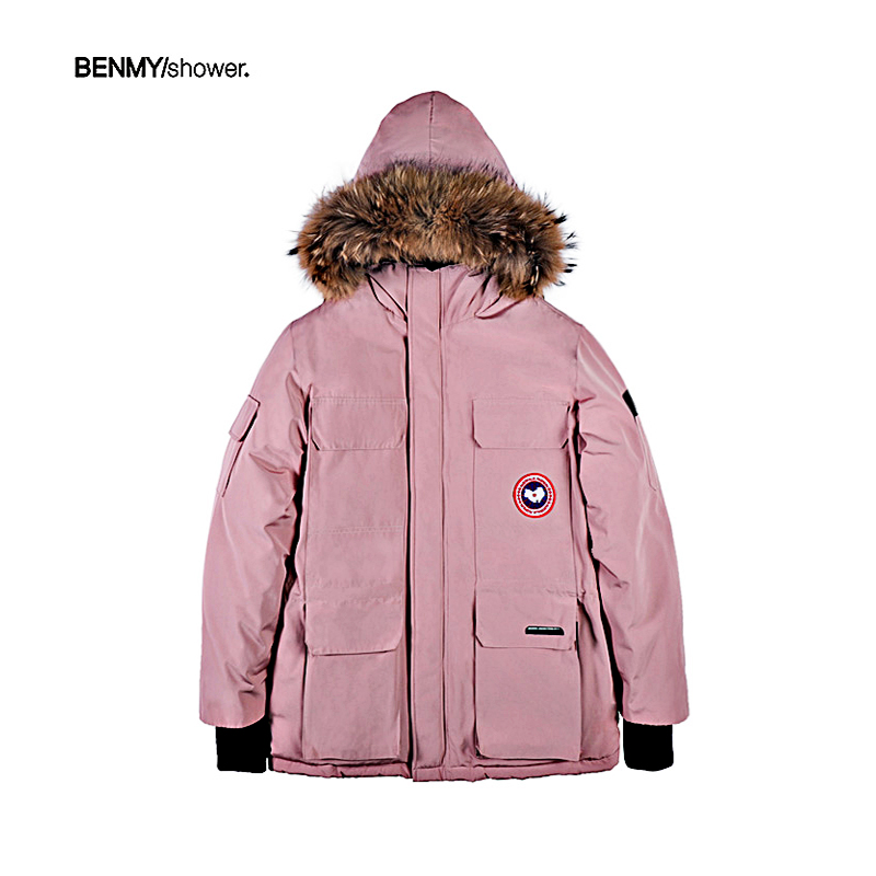 benmyshower国潮羽绒服男中长款冬季新款潮牌大毛领情侣工装外套