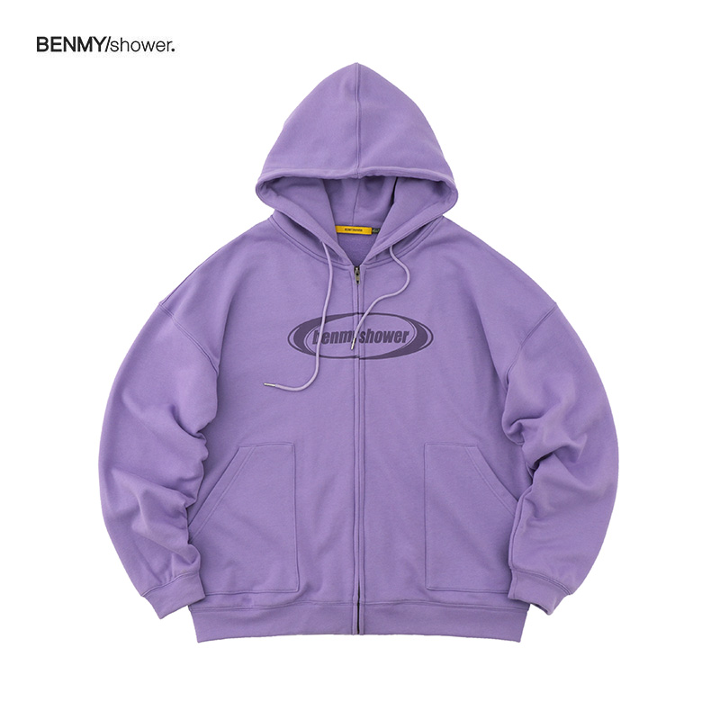 BENMYSHOWER国潮LOGO印花拉链连帽卫衣 潮牌宽松情侣慵懒外套开衫