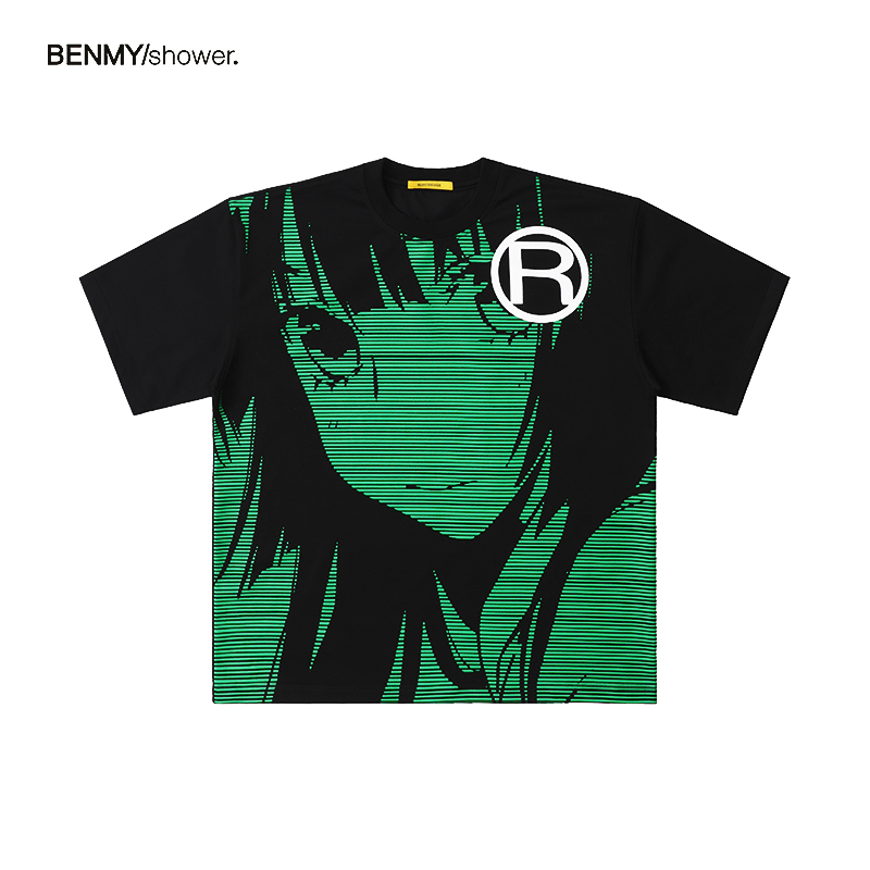 benmyshower国潮短袖t恤男潮牌卡通动漫印花体恤宽松半袖情侣装夏
