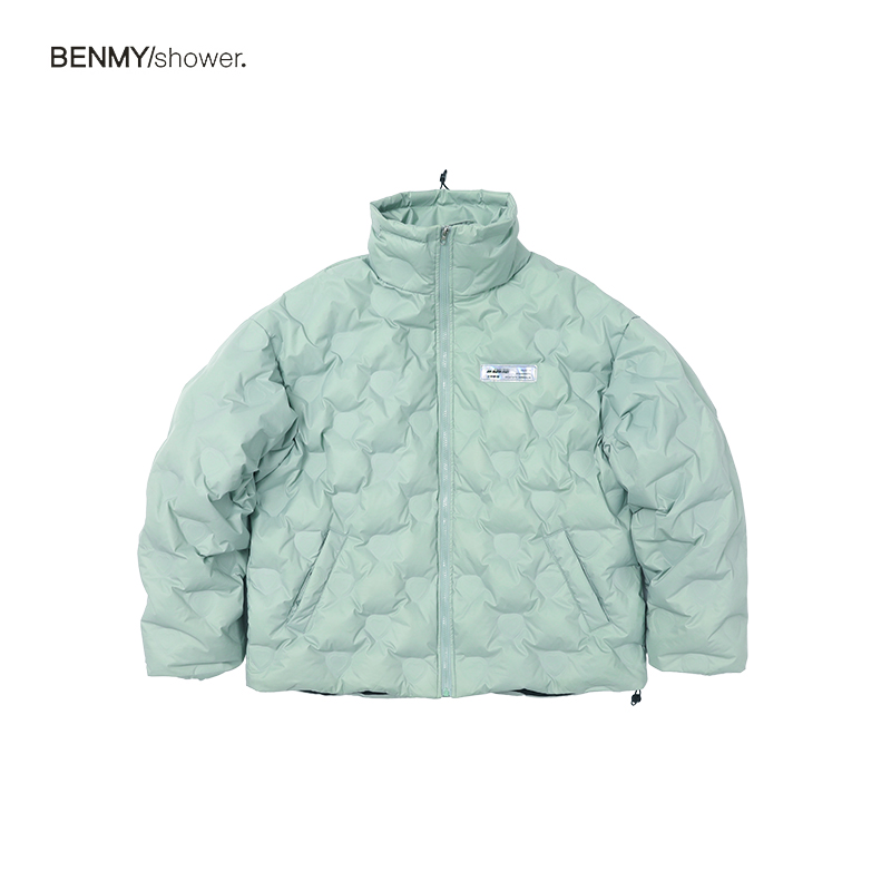 benmyshower国潮羽绒服男短款潮牌立领压印贴标2021外套冬季新款