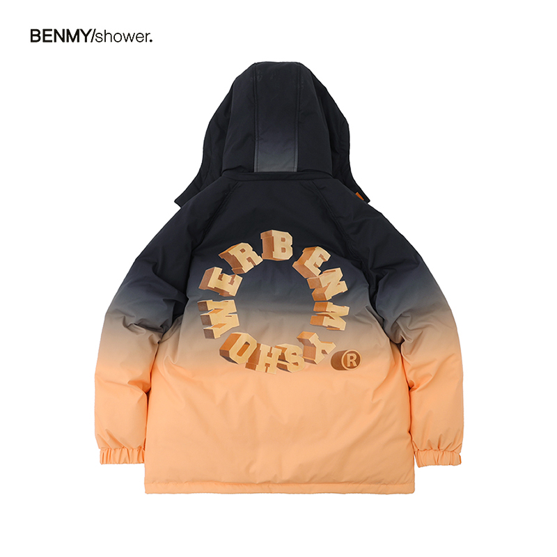 BENMYSHOWER 国潮渐变羽绒服男中长款冬季2021保暖加厚情侣款外套