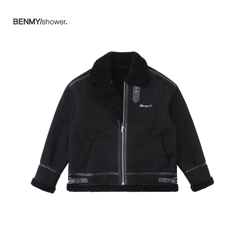 benmyshower国潮棉衣男 潮牌加厚夹克皮毛一体宽松颗粒绒冬季外套