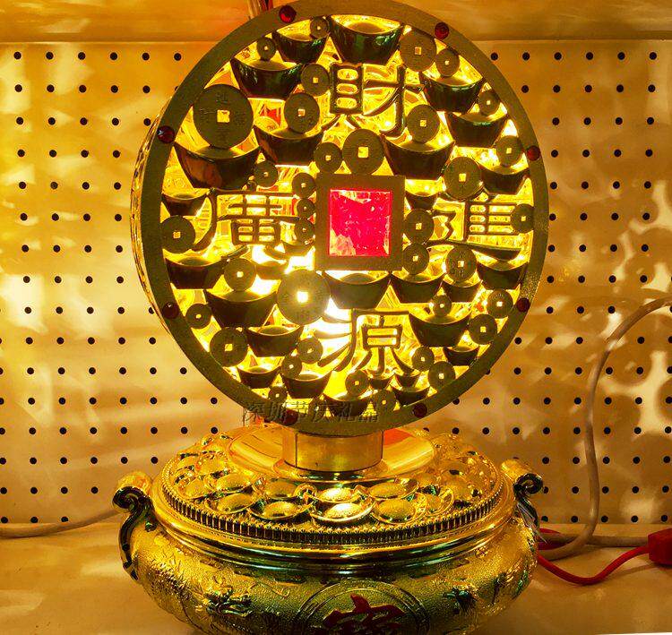 新年装饰礼品铜钱旋转灯金元宝招财进宝插电发光摆件
