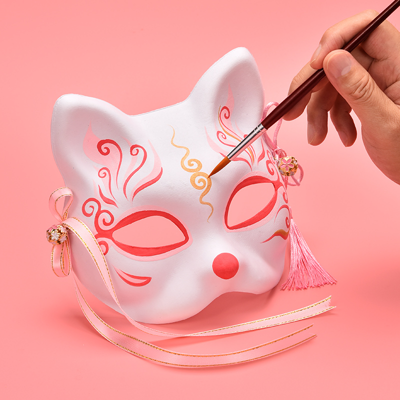 手绘日式和风狐狸面具半脸古风汉服化妆舞会cos动漫猫脸狐妖面罩