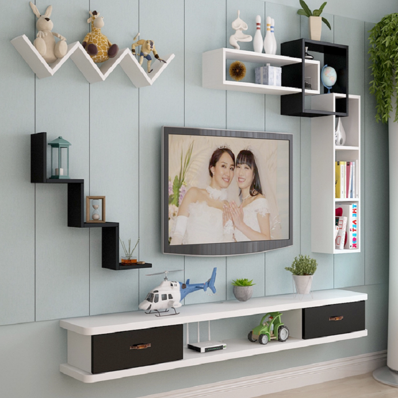客厅壁挂式电视柜置物架创意组合北欧实木墙上简约隔板壁柜小户型