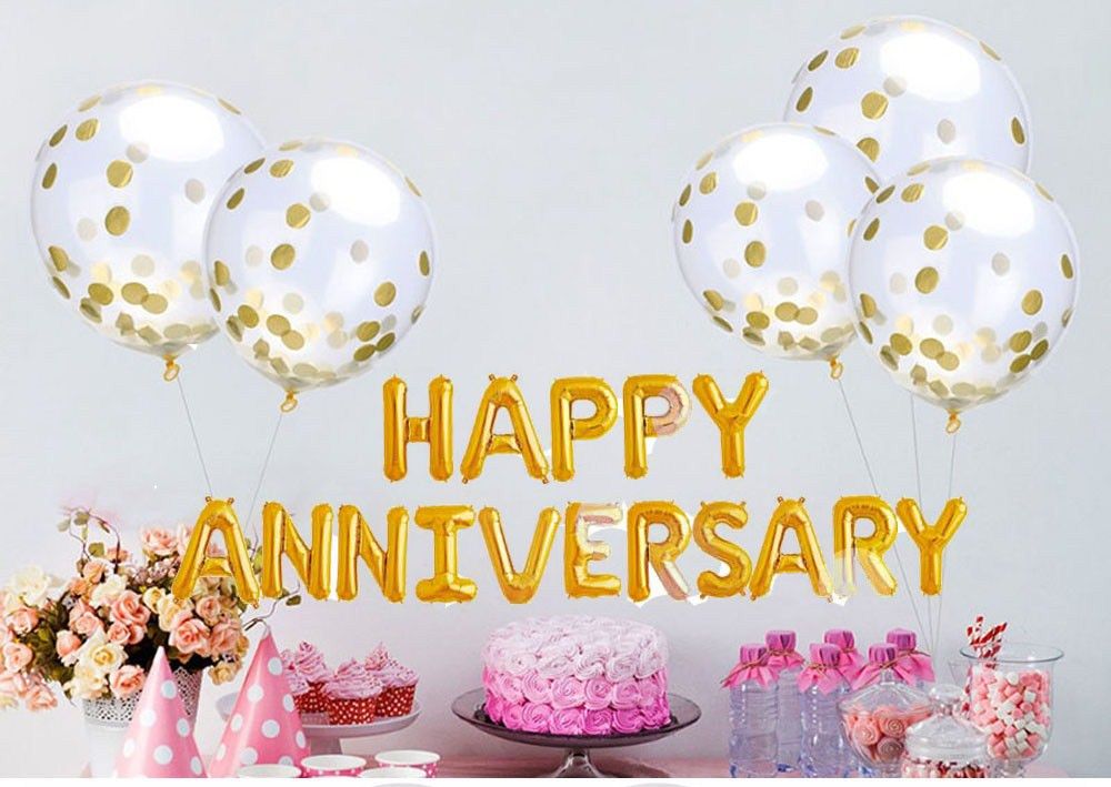 happyanniversary字母气球玫瑰金铝膜金银色银色纪念日结婚气球