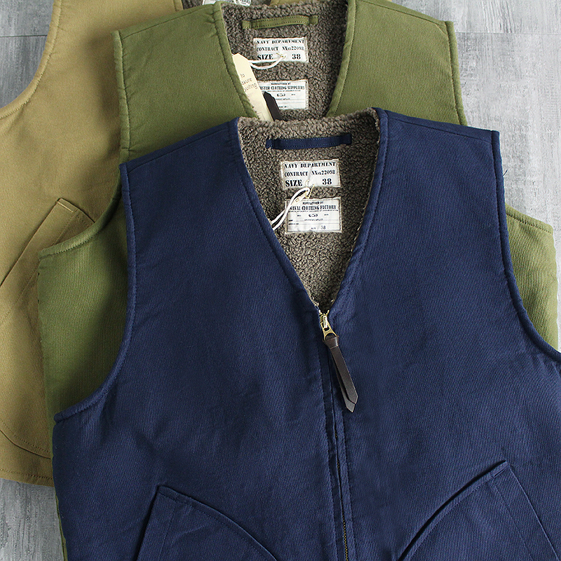 阿美咔叽羊羔毛加厚工装坎肩马夹男秋冬美式复古海军羊绒马甲外套