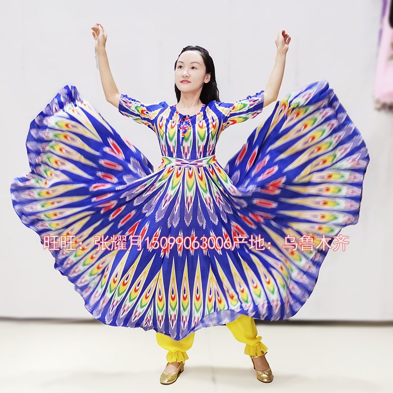 新疆维吾尔族舞蹈服饰艾特莱斯连衣裙舞服新疆布料舞蹈服女连衣裙