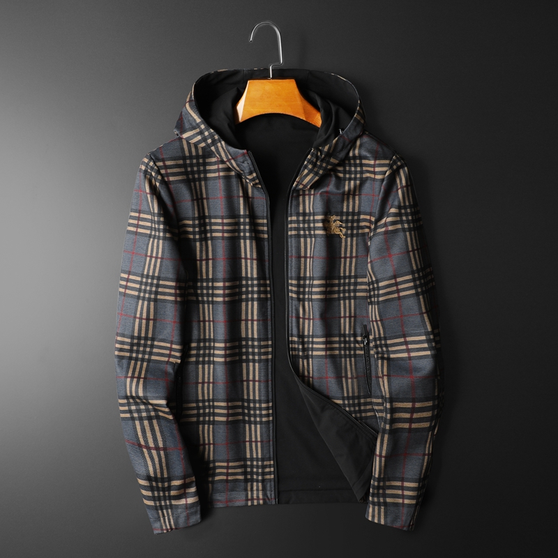 欧洲站春季新款男士巴宝莉时尚修身韩版连帽两面穿厚款夹克外套