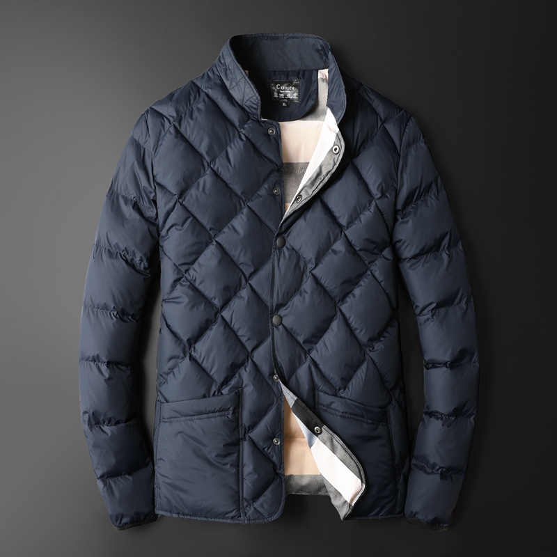 欧洲站冬装新款男士巴宝莉时尚立领短款羽绒棉加厚保暖大码棉衣