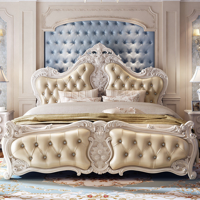 简欧欧式双人床奢华现代简约雕花卧室实木床