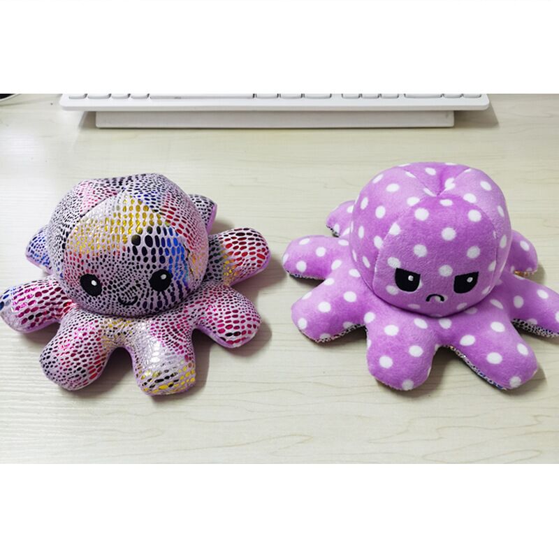 翻面章鱼公仔毛绒玩具两面表情娃娃双面翻转变脸毛绒布艺类玩具