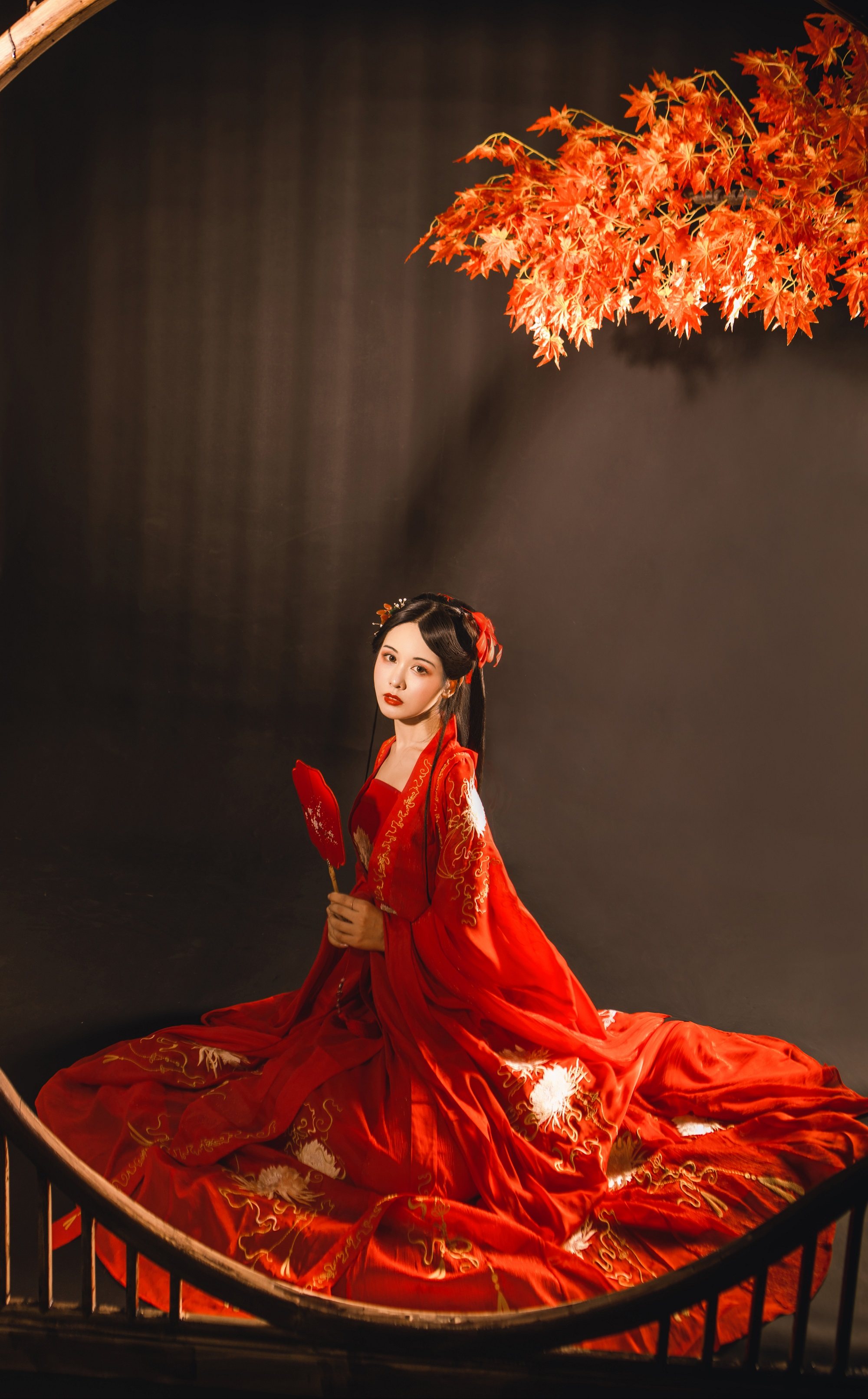 山有扶苏 月下美人 传统汉服女红色大袖衫重工刺绣昙花破裙拆卖