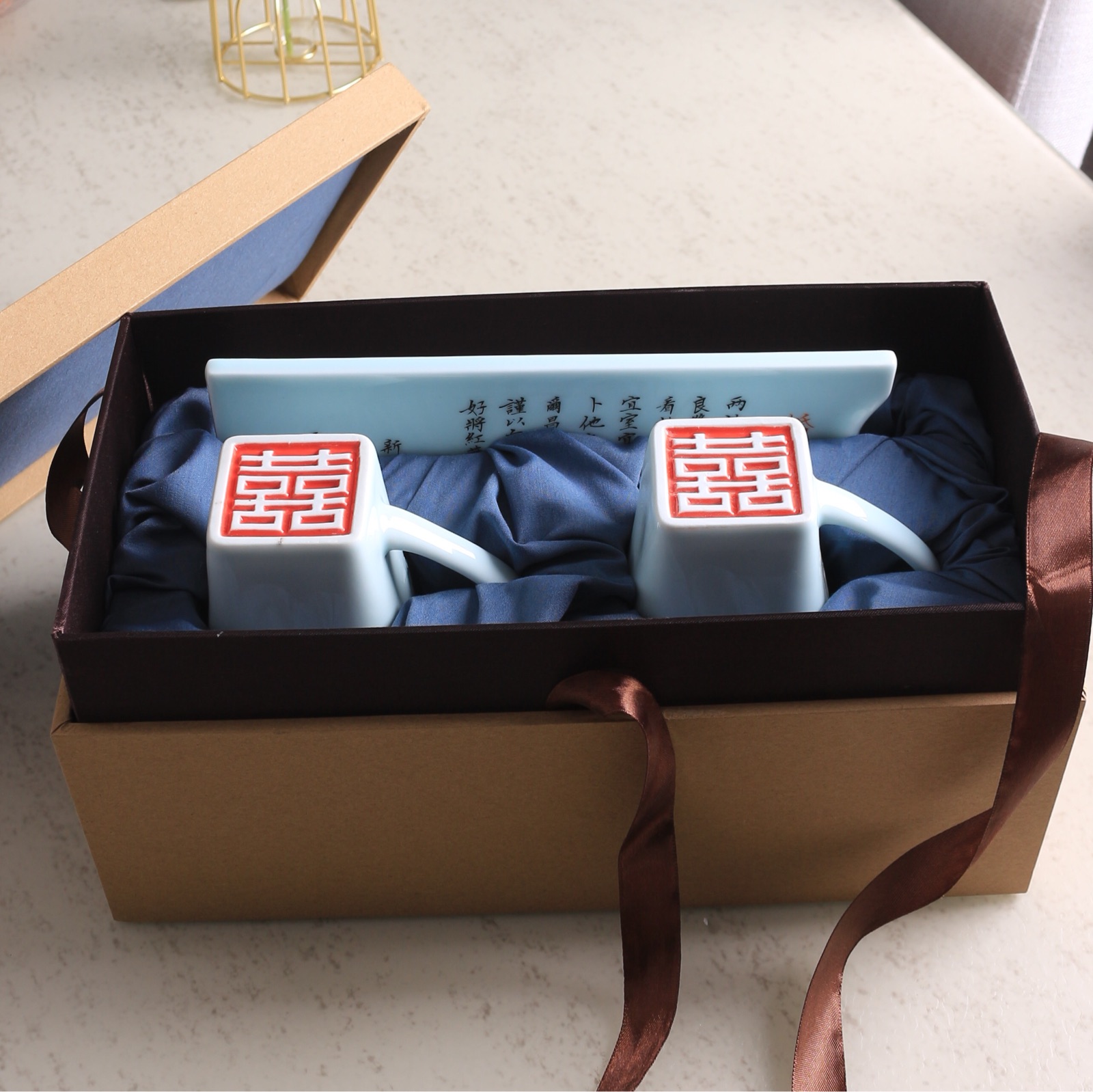景德镇双喜陶瓷瓷杯一对礼盒盒装结婚结婚礼礼物马克杯