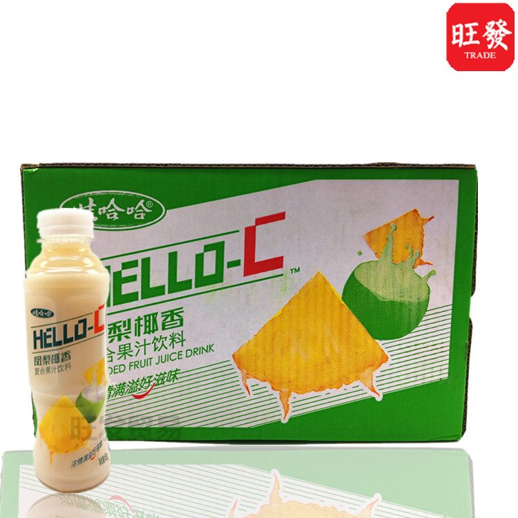 娃哈哈hello-c凤梨椰香复合果汁饮料450ml15瓶含乳饮料