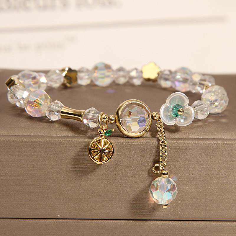 高级白色水晶手链ins小众设计可爱米奇吊坠手串手链