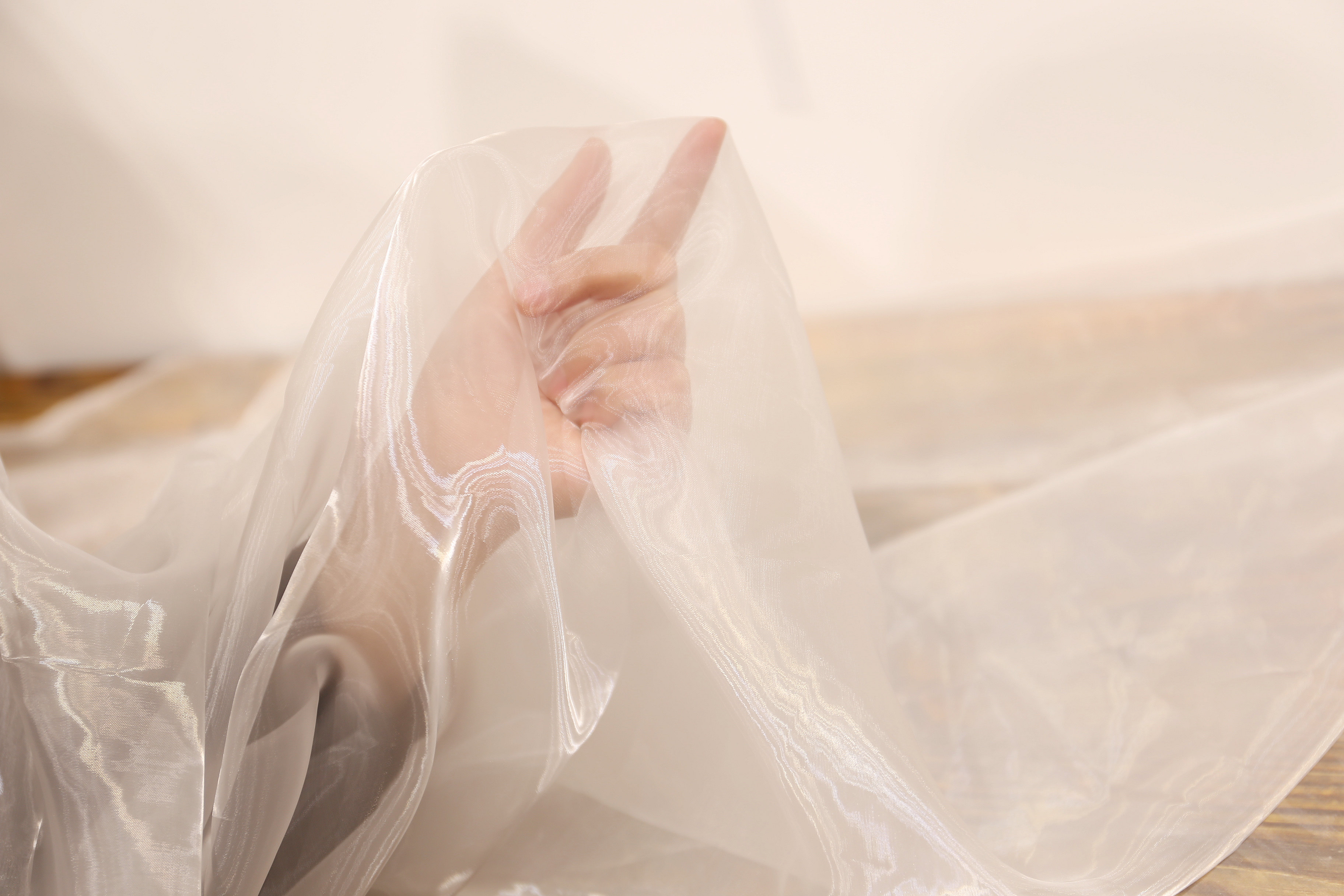 透明布料绡纱光亮高光亮纱布白色汉服光泽飘逸海绵垫