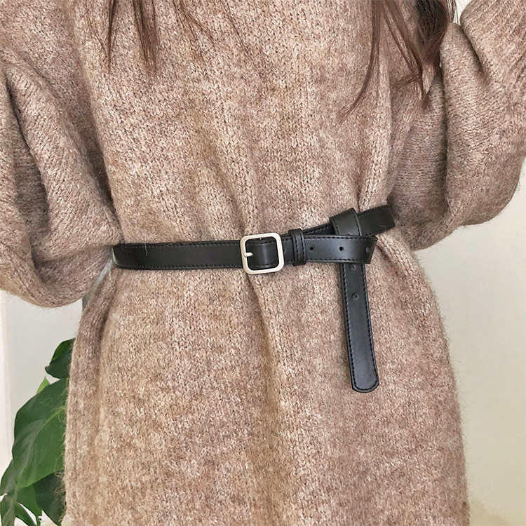 简约软皮腰封装饰毛衣腰带女时尚百搭方扣皮带束腰大衣配羽绒服带