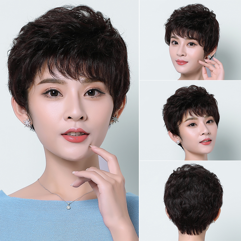 假发短发时尚中年女士短卷发发型中老年妈妈发全整顶假发