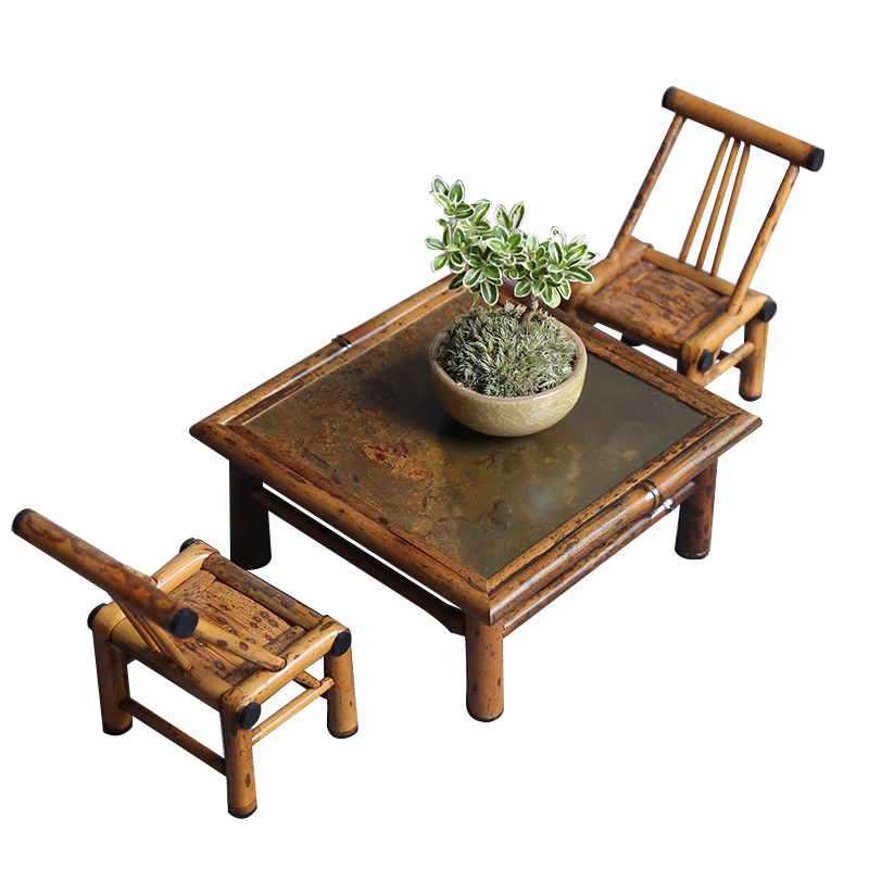 茶壶托盘梅鹿竹茶桌装饰品摆件茶室新中式工艺品小桌子岩面干泡台