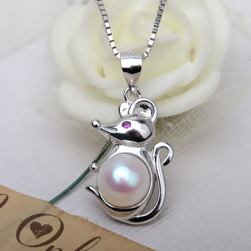 珍珠s925纯银淡水十二生肖老鼠吊坠鼠年项链时尚项坠