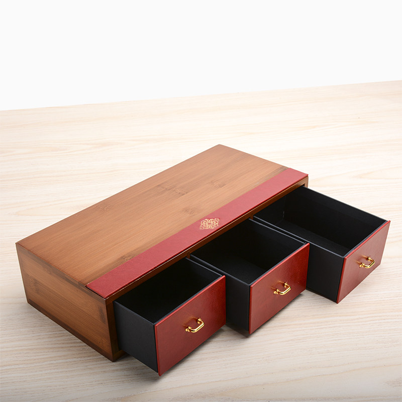 抽屉式竹茶叶包装盒礼盒摆泡大红红袍岩茶碧螺春礼品盒