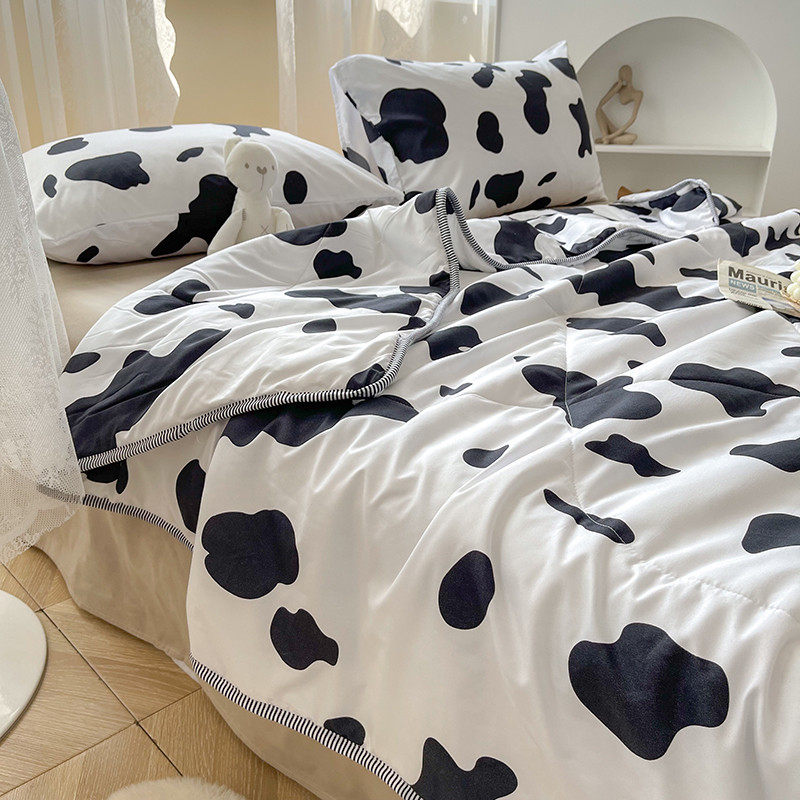 奶牛纹空调夏凉被水洗薄被子单人学生宿舍双人ins简约北欧四件套