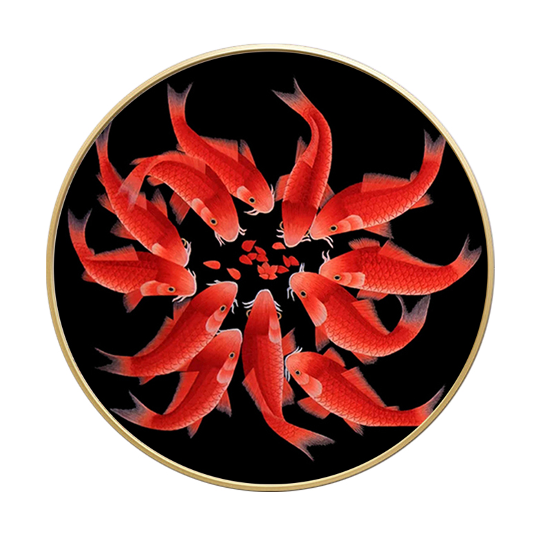 印花正品dmc十字绣客厅餐厅玄关圆形红鲤鱼十二十字绣套件