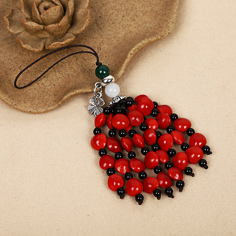 天然红豆相思豆菩提子手机挂件u盘包挂饰本命年转运保平安饰品女