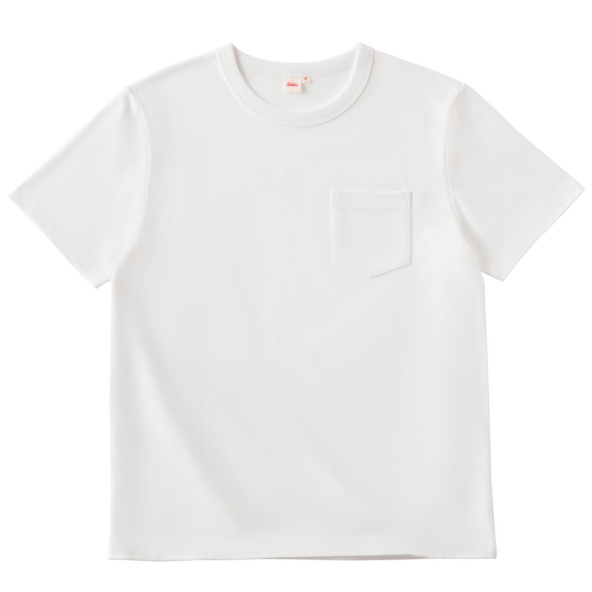 cookies新款300g口袋重磅碳素磨毛精梳纯白美式t恤