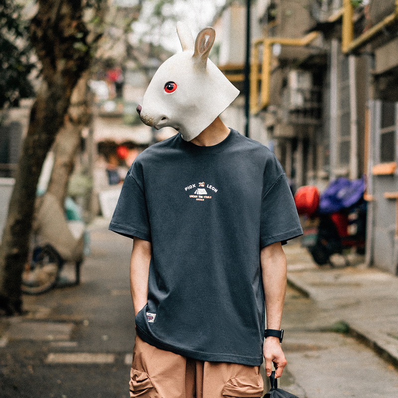 兔先森自制2022新品夏季趣味印花休闲短袖T恤男潮牌宽松情侣上衣t
