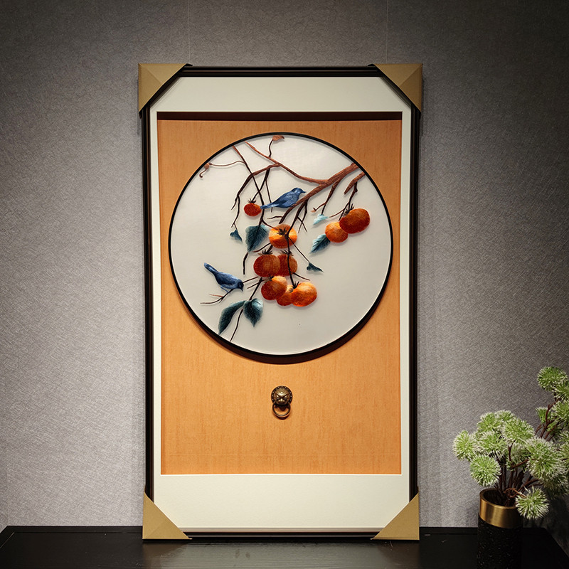 新中式玄关装饰画新装木框实木挂画古典苏绣品质刺绣