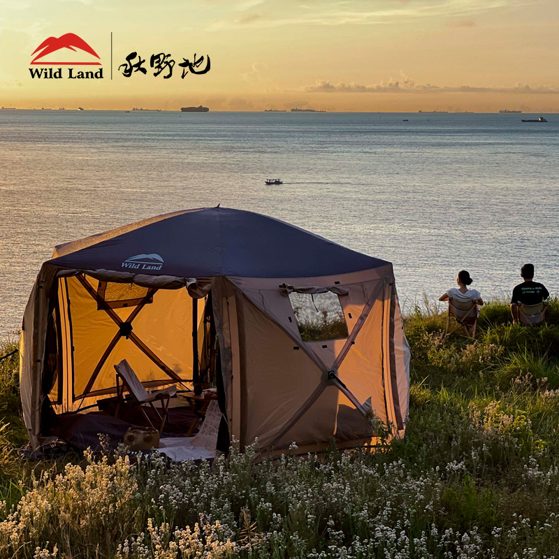 秋野地六角模块帐篷自动速开精致户外多人露营野营装备防晒防雨帐