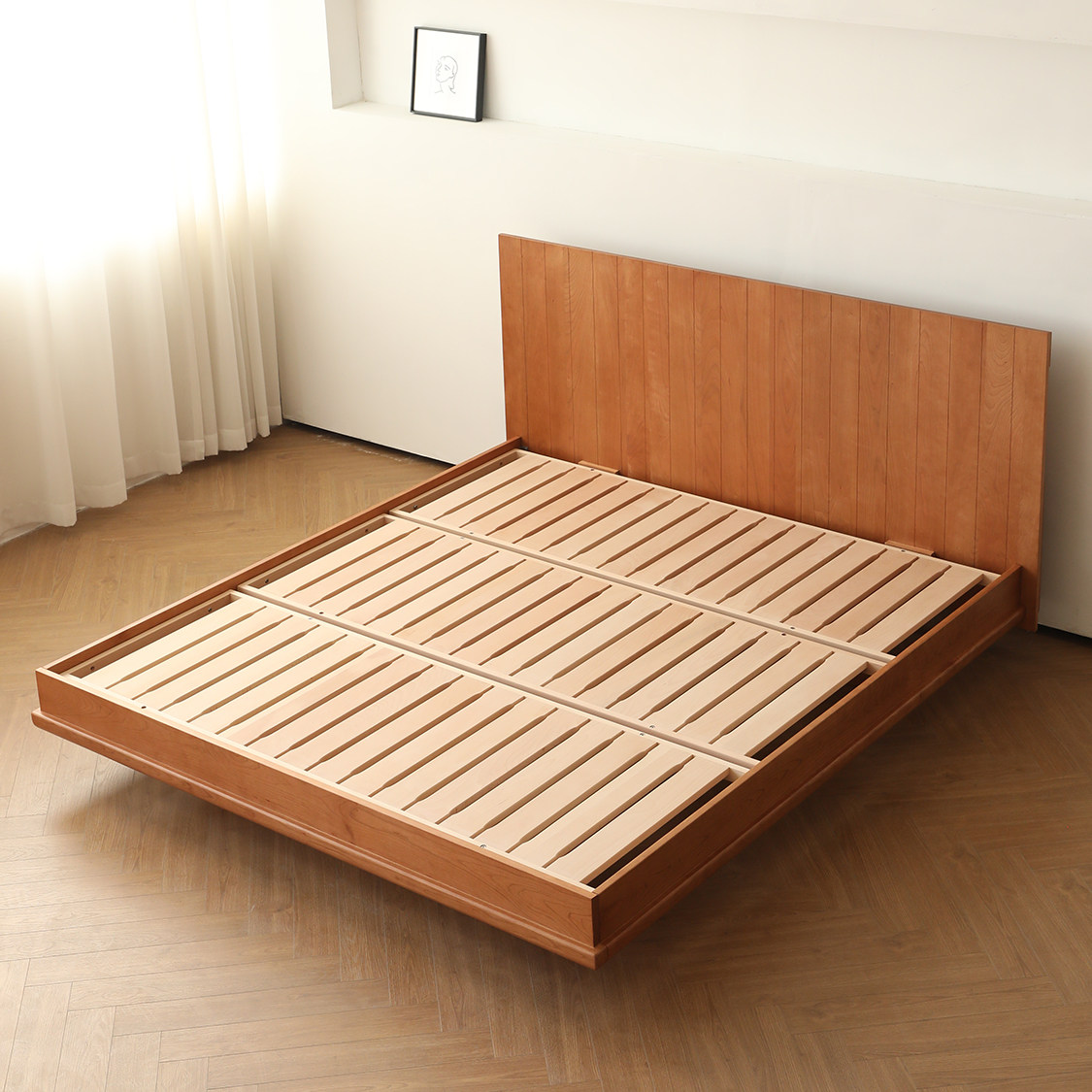 樱桃桃木作实木床现代简约悬浮浮床主卧18米北欧实木床